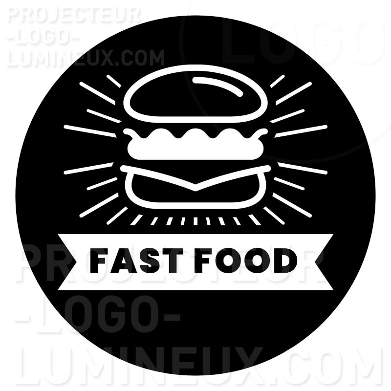 Gobo Fast Food light projection on sidewalk