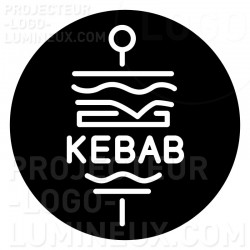 Proyección de luz en el suelo sobre el pavimento con logotipo visual de Gobo Kebab