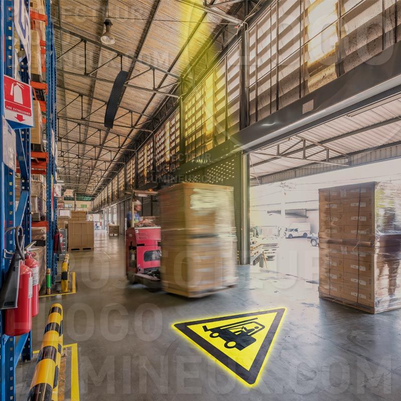 Projection light panel attention forklift on the ground