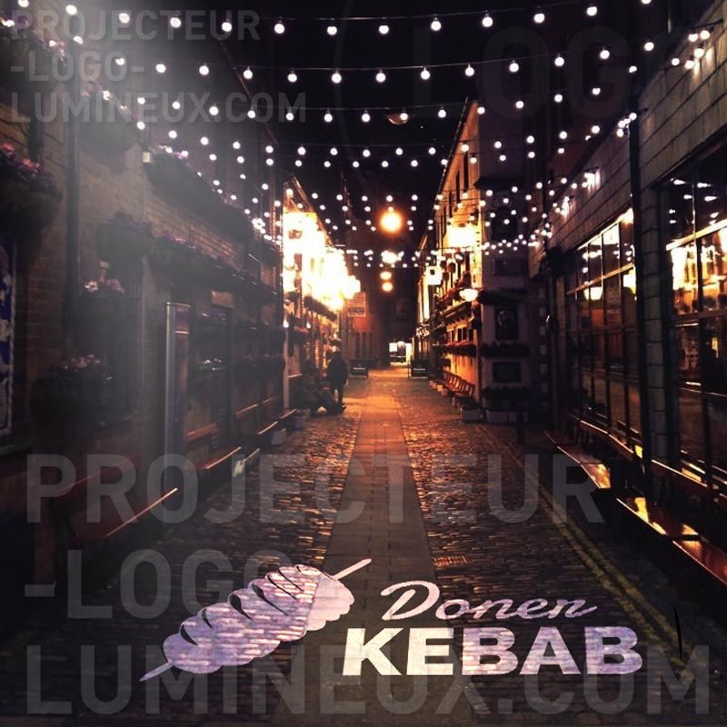 Enseigne lumineuse pour Kebab économique par projection sur le trottoir