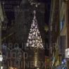 Proyección de un árbol de Navidad luminoso en un edificio