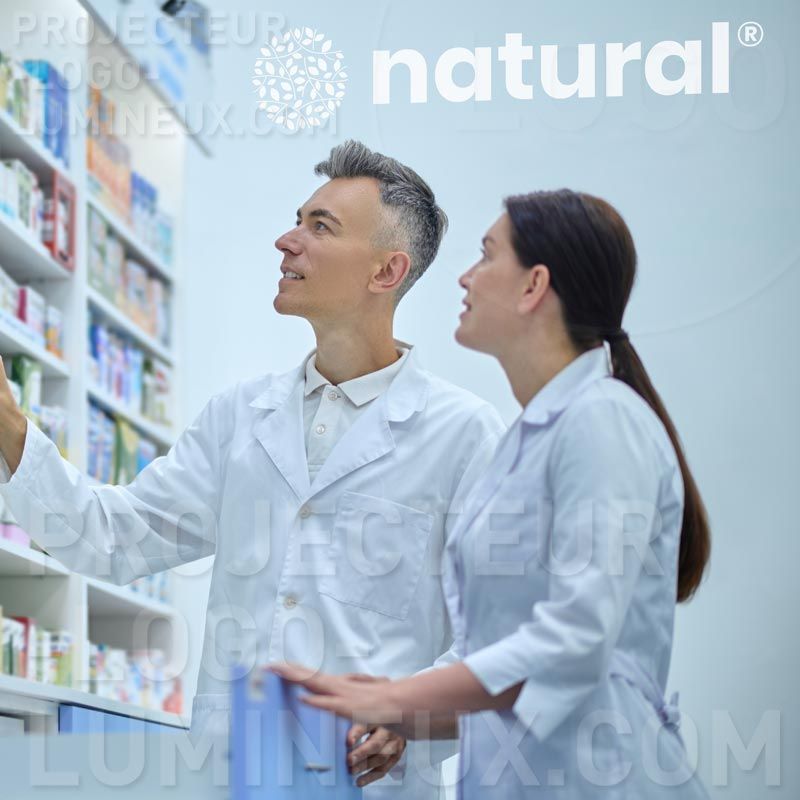 Projection logo lumineux nom laboratoire pour pharmacie