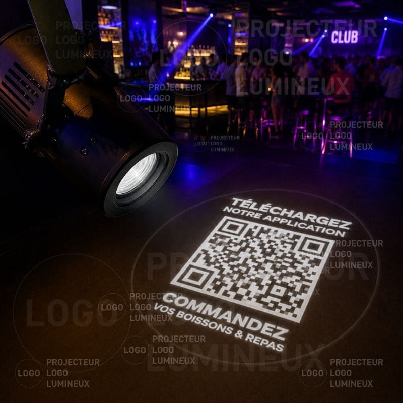 Projecteur QR Code Lumineux pour Restaurants et Bars – Affichage interactif pour commande en ligne