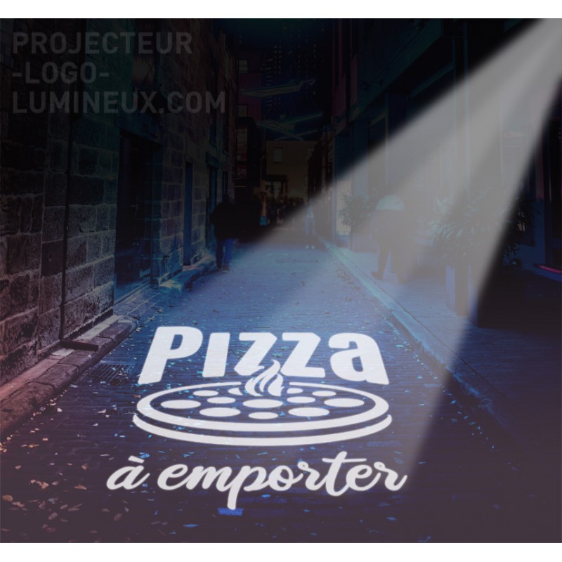 Pizzería exterior publicitaria iluminada. Letrero de luz de pizzería proyectado LED